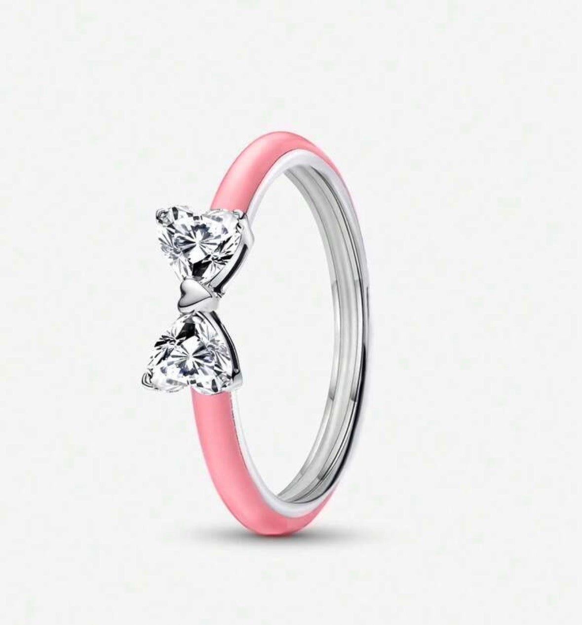 Pink Bow sterling silver Enamel Ring