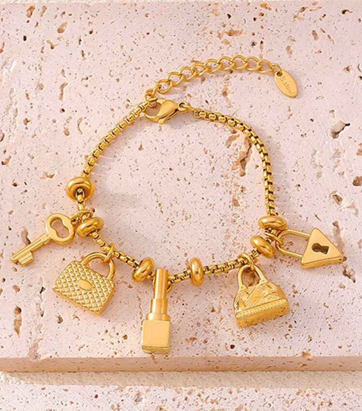18k Gold plated Shopper”s world Charm Bracelet Adjustable
