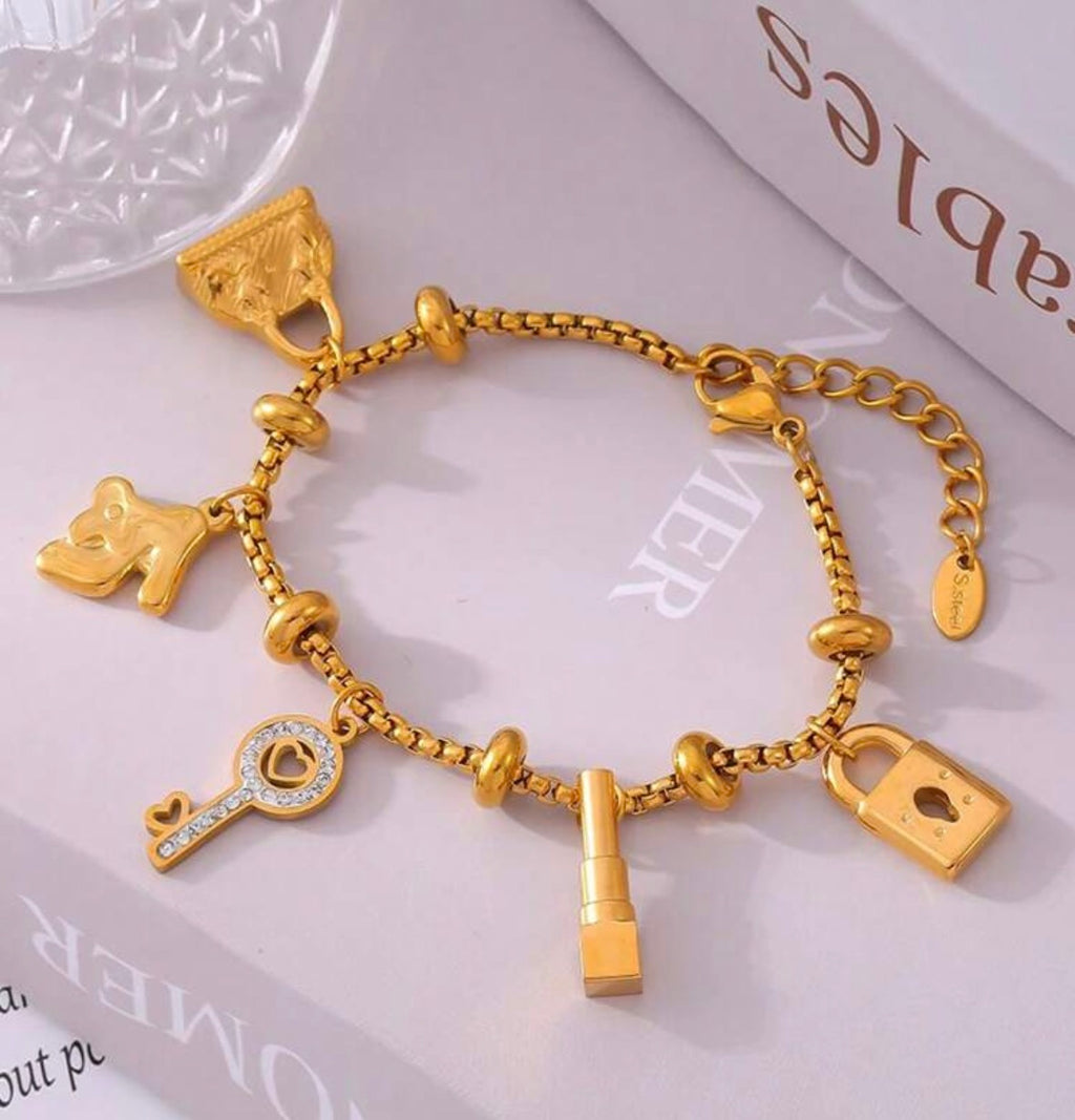 18k Gold plated Shopper”s world Charm Bracelet Adjustable